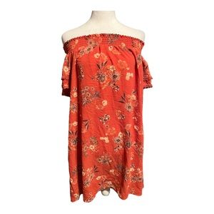 Xhilaration Size Small Off The Shoulder Mini Dress Red Floral